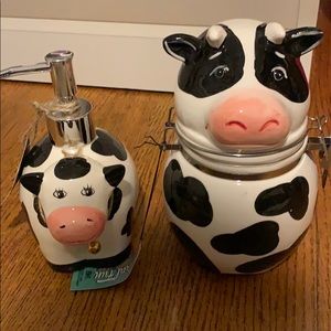 Ceramic lotion or soap dispenser and hinged jar